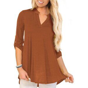 Plus Size Women's Blouse Short Sleeve V Neck Flowing Hem Casual Tops